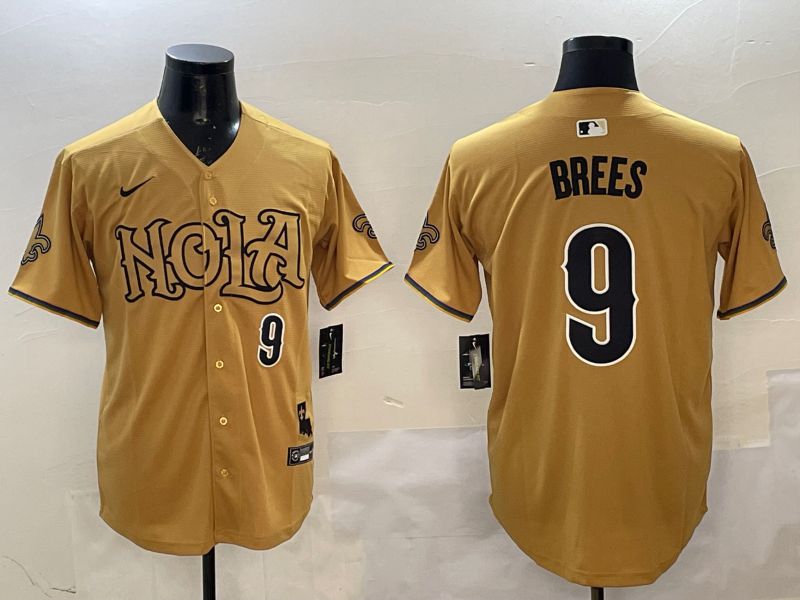 Men New Orleans Saints #9 Brees Yellow Joint Name 2025 Nike Limited NFL Jersey style 6->new orleans saints->NFL Jersey